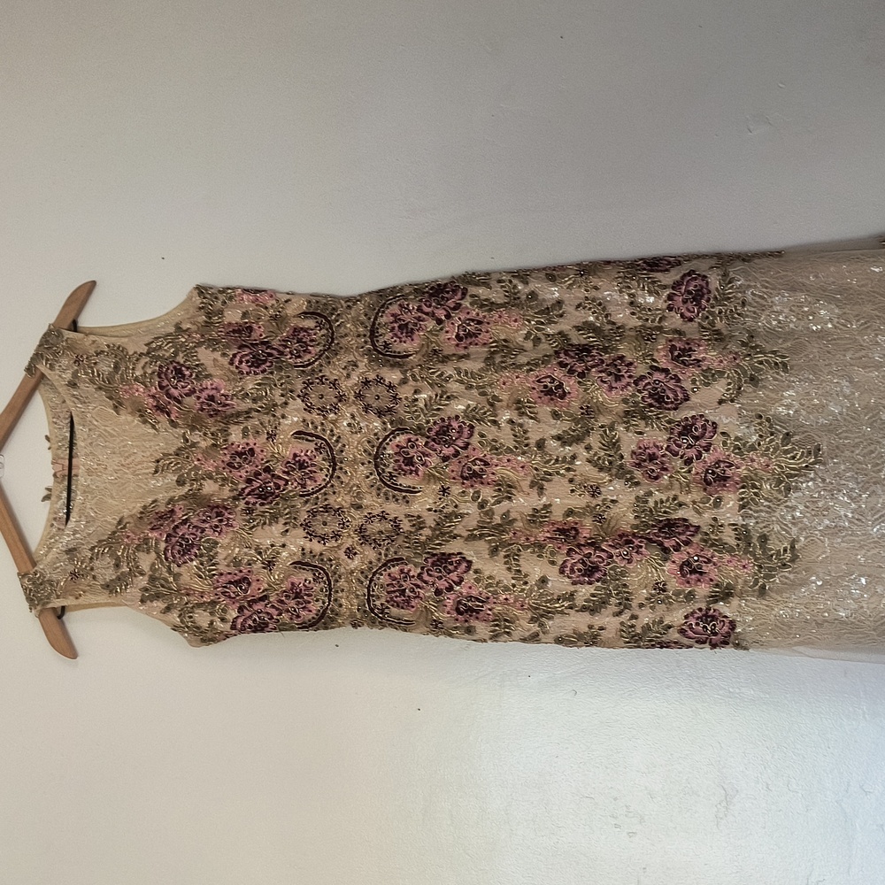 Elizabeth K GL2269  Elegant Beaded Lace Embroidery Floral Sleeveless Dress Sz Lg - Picture 14 of 17